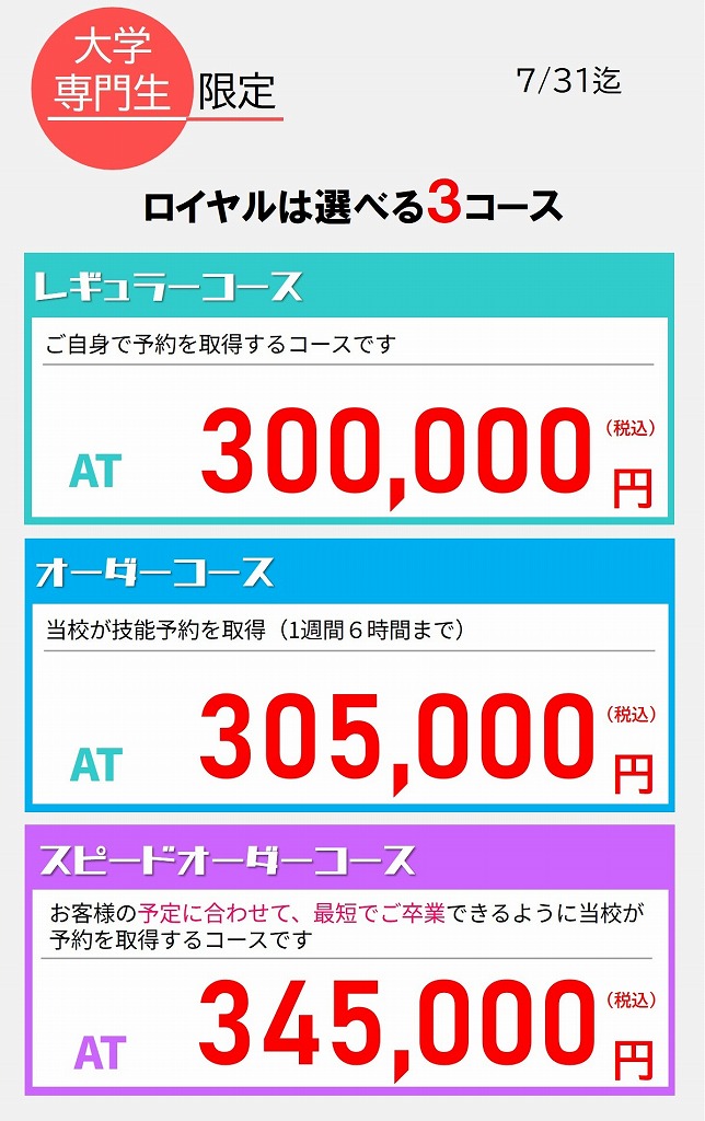 大学生　免許　料金
