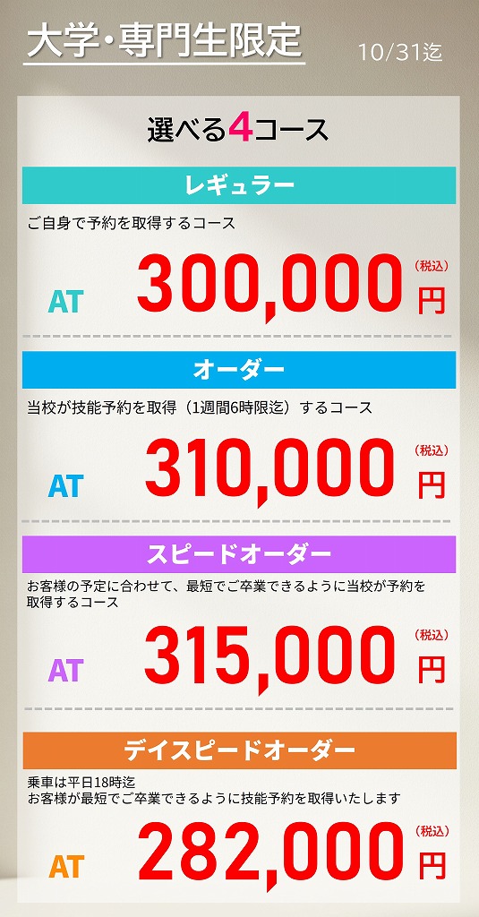 大学生　免許　料金