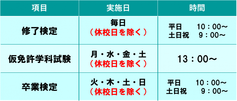 ロイヤルドライビングスクール広島　検定日